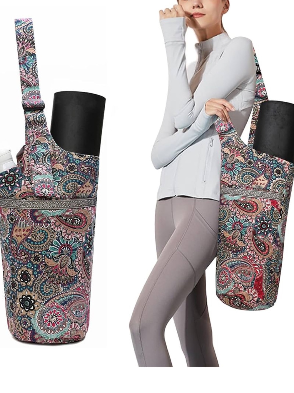 Paisley Print Yoga Mat Tote Bag - Multicolor